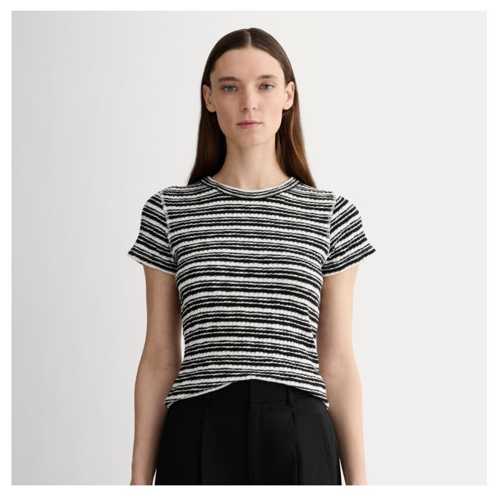 Everlane Cozy Rib Tee in Bone & Black - Size S - NWOT